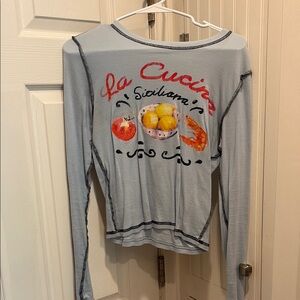 Blue Long Sleeve 'La Cucina Siciliana' Top